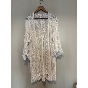 Boho White Lace Kimono Womens Size M Hippy Festival Coastal